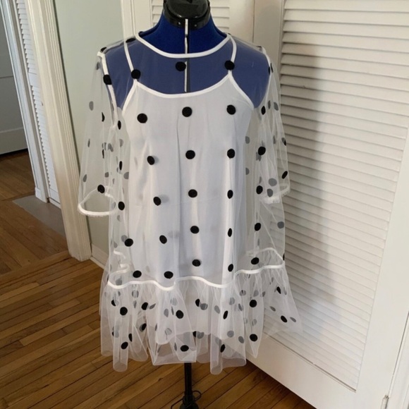 Gracia Strapless White Dress with Black Polka Dots - Picture 1 of 5